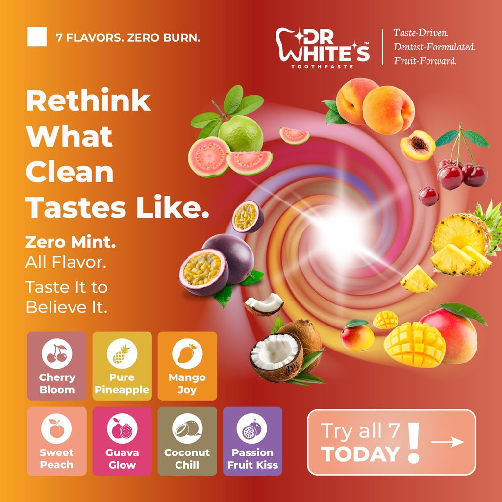 Dr. White’s Fluoride-Free nHA Toothpaste 3-Pack; Dentist-Formulated, Nano Hydroxyapatite + Xylitol, Sensitivity Relief Complex™, Mint-Free, Enamel Safe, Swallow-Safe (3.5 Oz, Sweet Peach)