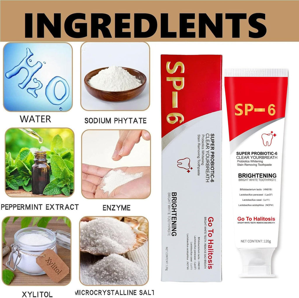 SP-6 Probiotic Whitening Toothpaste, Fresh Breath Deep Cleaning Care Gum Health.(1Pcs)
