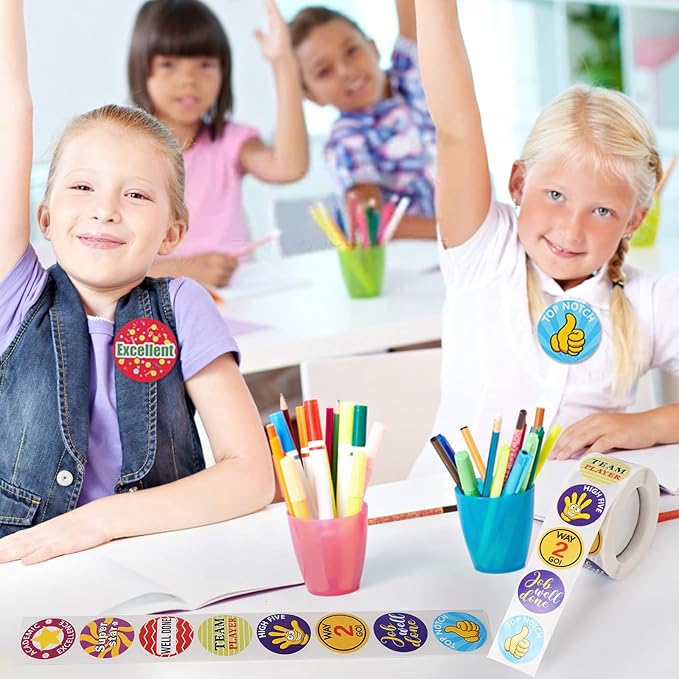 1000 Piece Kids Reward Stickers, Fun Motivational and Praise Kids Stickers to Motivate Responsibility & Good Habits,Teacher Supplies for Classroom (1" and 2 Rolls)
