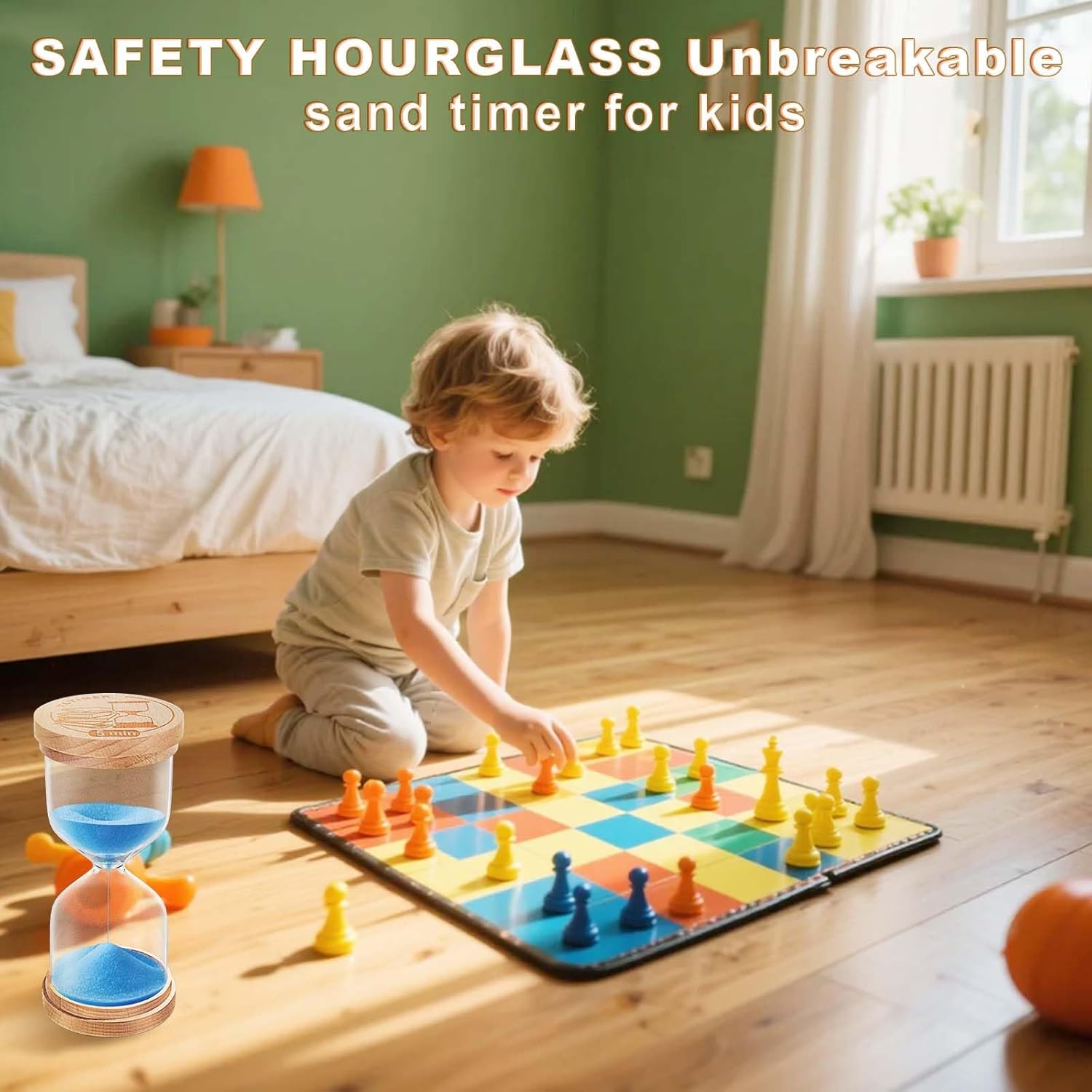 2 Minute Sand Timer Hourglass:Beech Wooden Sand Clock,Small Sand Watch 2 Min,Blue Hour Glass Sandglass for Home,Brushing Teeth,Kitchen (Blue)