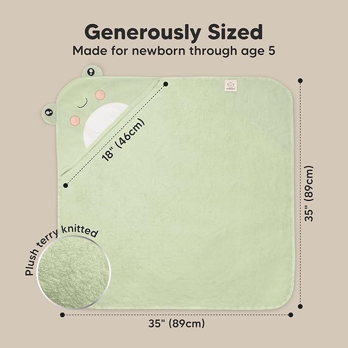 KeaBabies Hooded Baby Towel for Newborn - Viscose Derived from Bamboo Large Baby Bath Towels with Hood for Boys, Girls, Toddler, Extra Absorbent & Soft Newborn Bath Essentials (Frog, Regular)