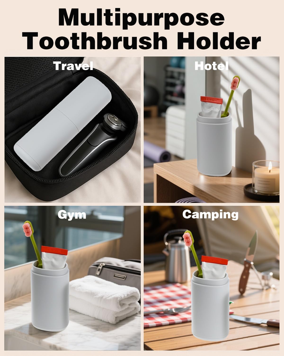 2PCS Travel Toothbrush Case, Portable Tooth Brush Holder and Toothpaste Cover Container with Cup, Large Capacity Dustproof Toothbrush Travel Case for Traveling Camping Home(Gray)
