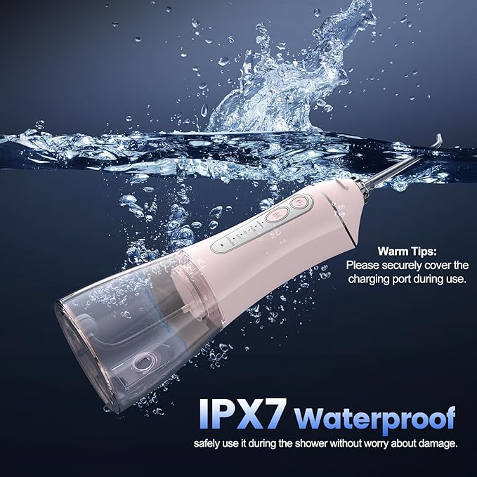 Water Flosser for Teeth Cleaning and Flossing, 5 Modes Rechargeable Cordless Oral Irrigator 320ml Water Tank Teeth Cleaner, IPX7 Waterproof Portable Electric Dentel Flossers for Home and Travel,Pink