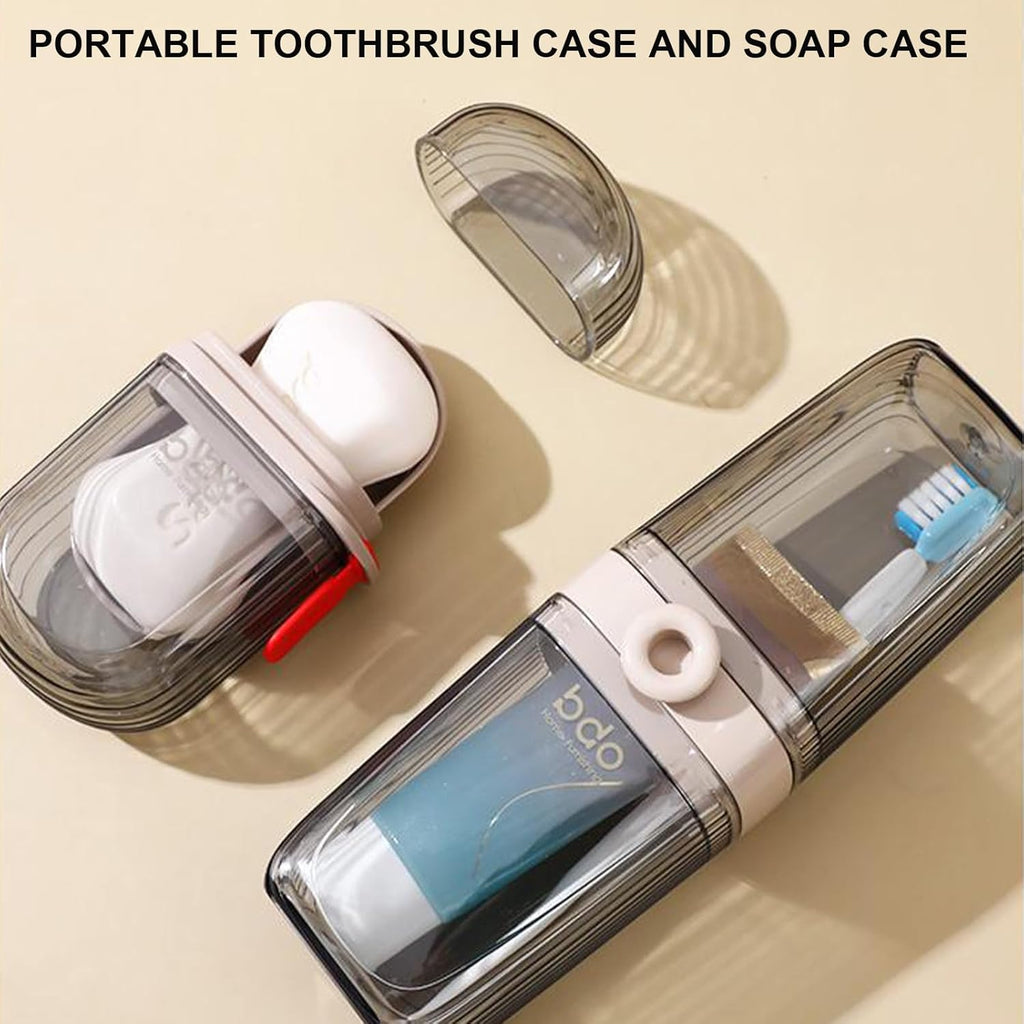 2Pcs Toothbrush Travel Case & Travel Soap Holder Dish Tray, Portable Clear Toothbrush Holders with Cover Leakproof Bar Soap Holder for Traveling School Camping Business Trip Bathroom