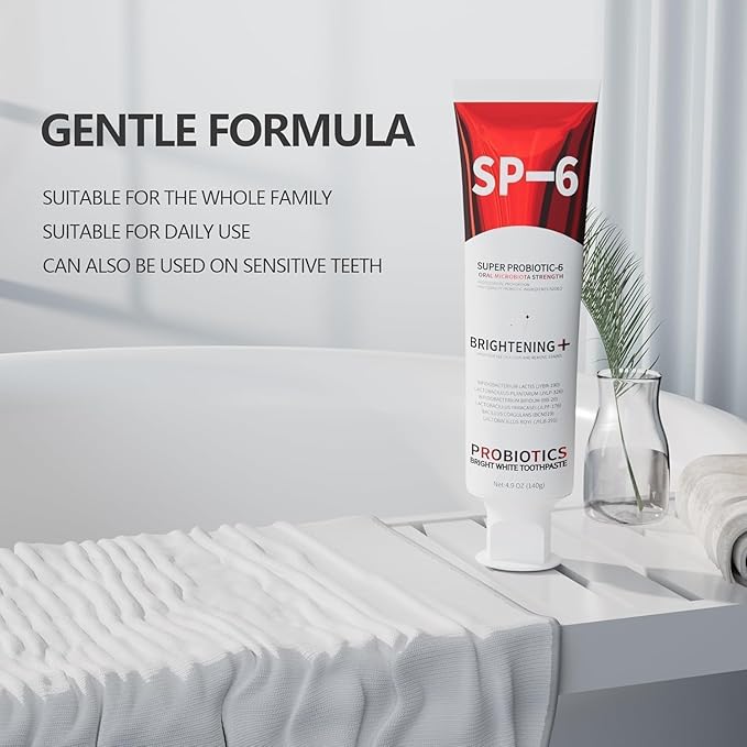 SP-6 Probiotic Whitening Toothpaste - Enhanced Formula with 6 Probiotics for Teeth Whitening and Gum Health - Enamel-Safe, Fluoride-Free, Fresh Mint Flavor, 4.9Oz (3)