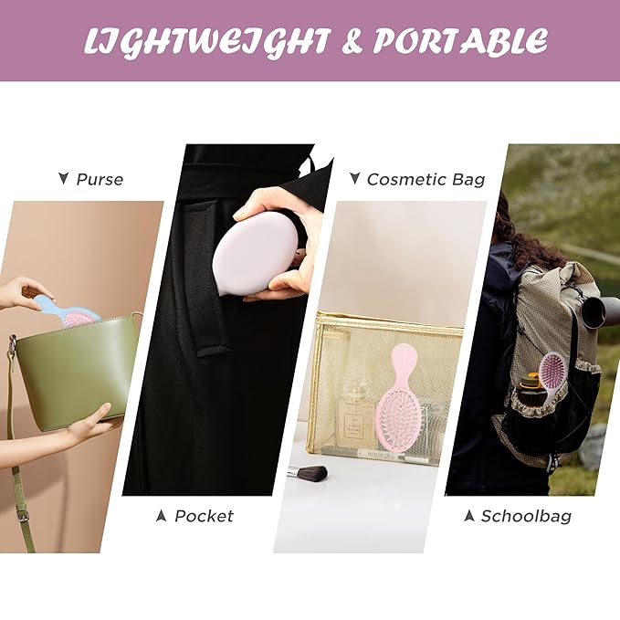 Mini Hair Brush, Detangling Hairbrush for Dry and Wet Hair, Small Size Travel Detangler Brush for Girls Boys Kids Women Men for All Hair Types Pink