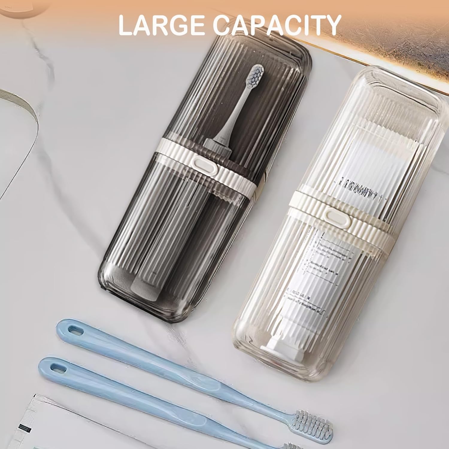 Toothbrush Travel Case, Portable Travel Toothbrush Holder, Large Tooth Brush Travel Case, Travel Toothbrush &Toothpaste Container for Trip, Gym, Hiking, Camping and Bathroom (Clear Grey)