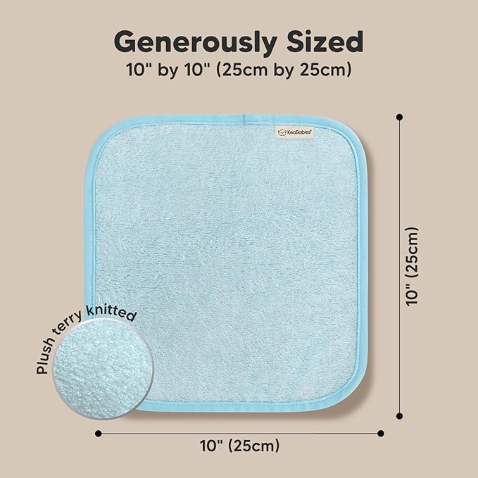 6-Pack Baby Washcloths - Soft Absorbent Viscose from Bamboo Wash Cloths for Babies, Kids, Toddlers, Infant, Newborn Bath Towels, Gentle on Sensitive Skin, 10x10 Reusable Face Towels (Bravo Blue)