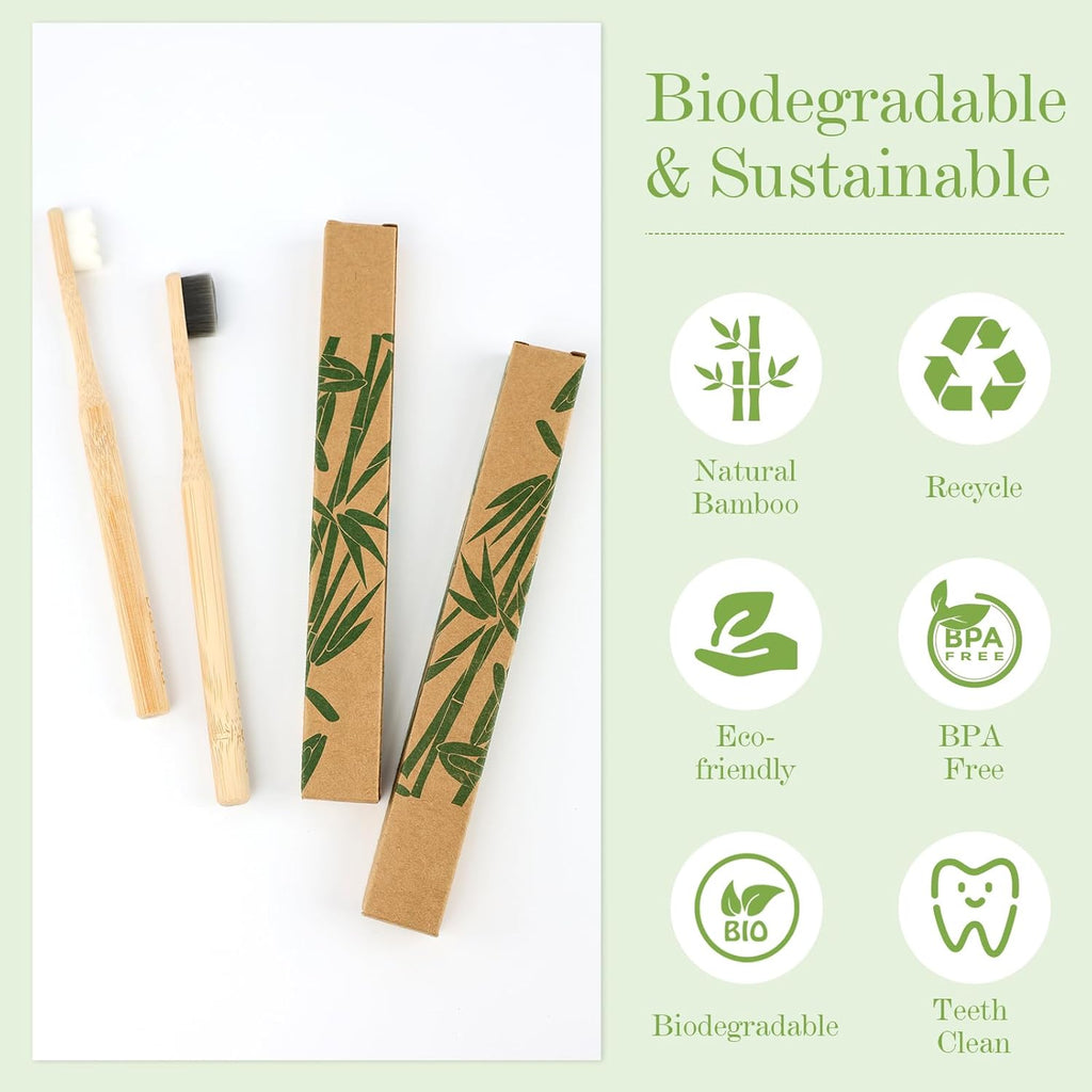 Extra Soft Bamboo Toothbrushes for Sensitive Gums, 20000 Extra Soft Bristle Toothbrushes for Adults, Eco-Friendly, Natural Wooden Organic Micro Nano Bamboo Bristle Toothbrush - 4 Pack