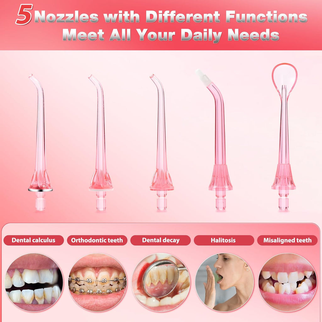 TOVENDOR Electric Water Flosser, Cordless Rechargeable Dental Oral Irrigator IPX7 Waterproof 300ML Travel Water Teeth Cleaner with 5 Tips for Braces Care Teeth Gums Cleaning, Home Office Daily Use