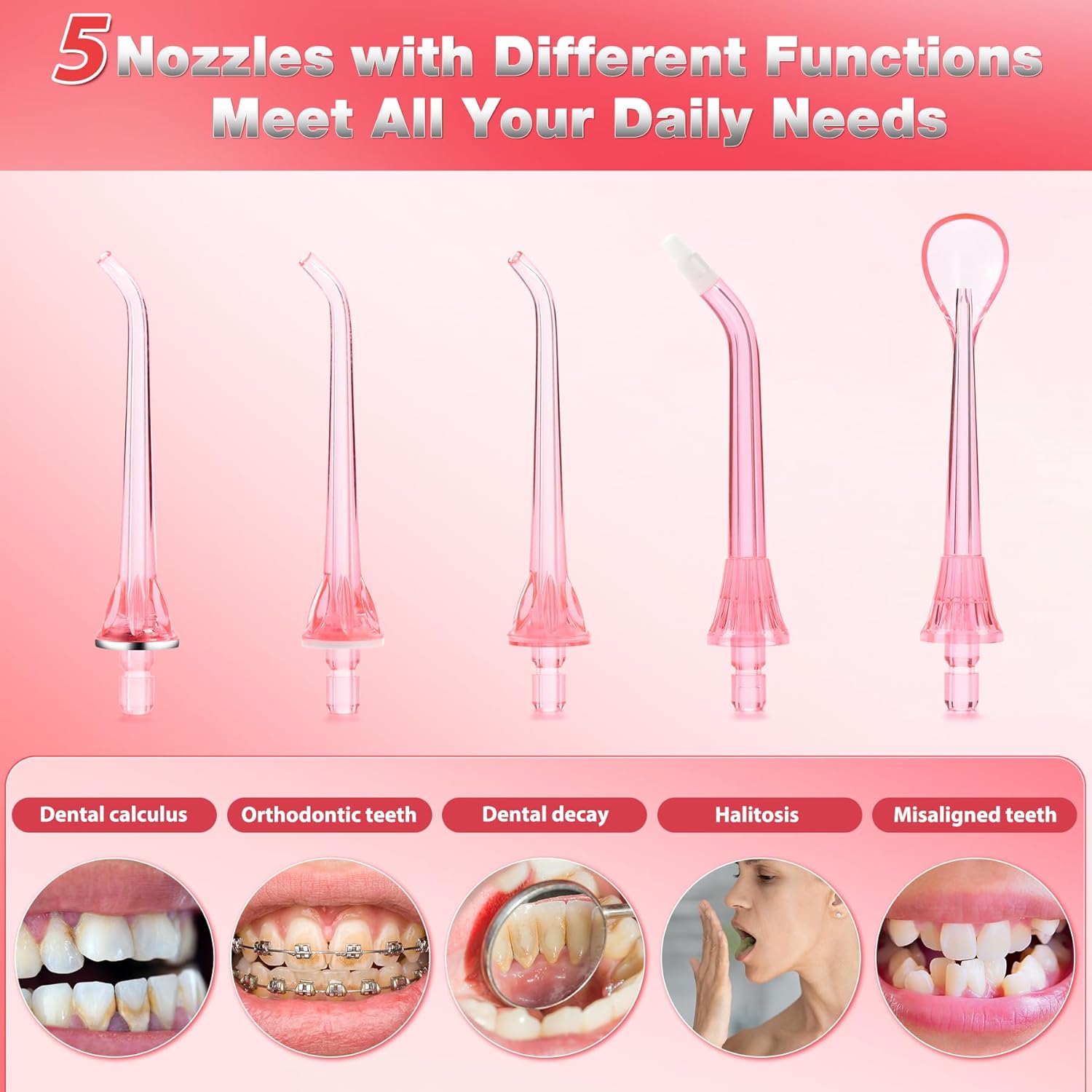 TOVENDOR Electric Water Flosser, Cordless Rechargeable Dental Oral Irrigator IPX7 Waterproof 300ML Travel Water Teeth Cleaner with 5 Tips for Braces Care Teeth Gums Cleaning, Home Office Daily Use