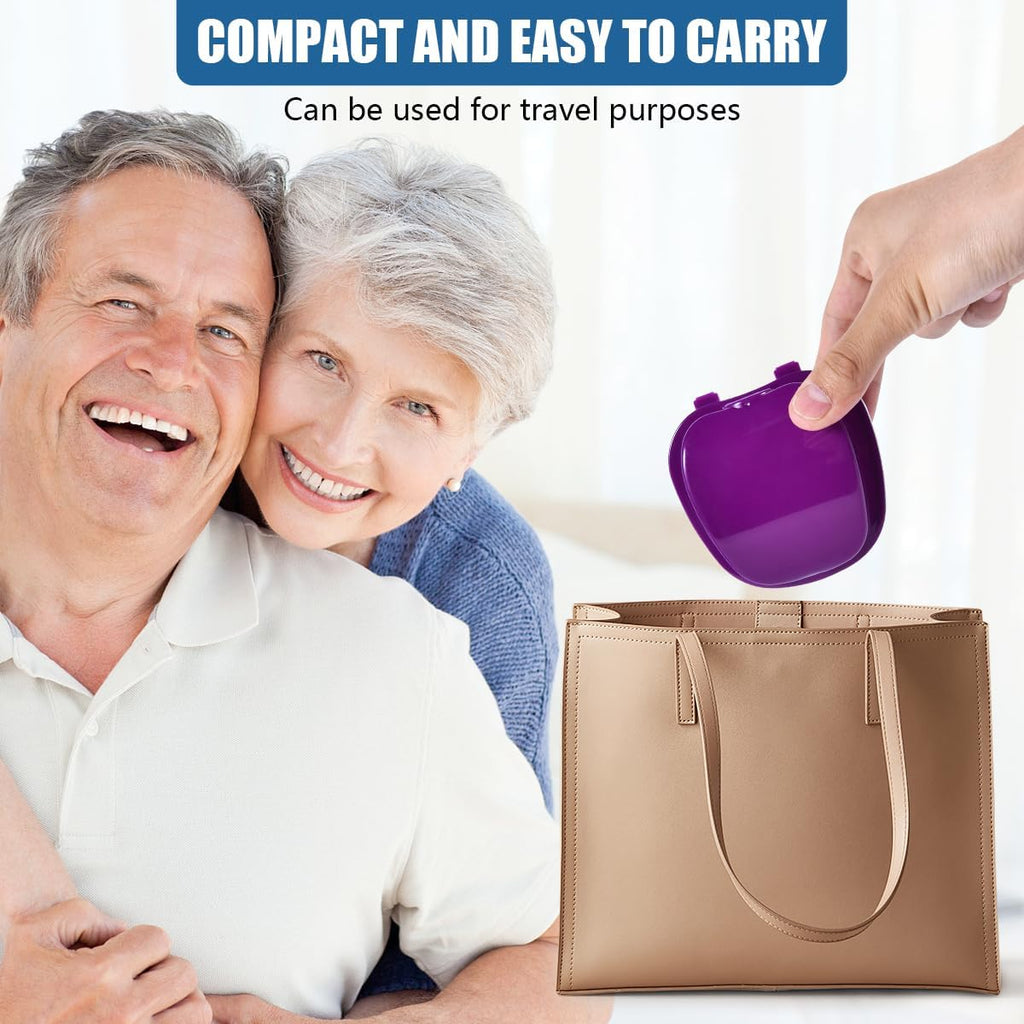 2 Pack Colors Denture Bath Case Cup Box Holder Storage Soak Container with Strainer Basket for Travel Cleaning (Blue and Purple)