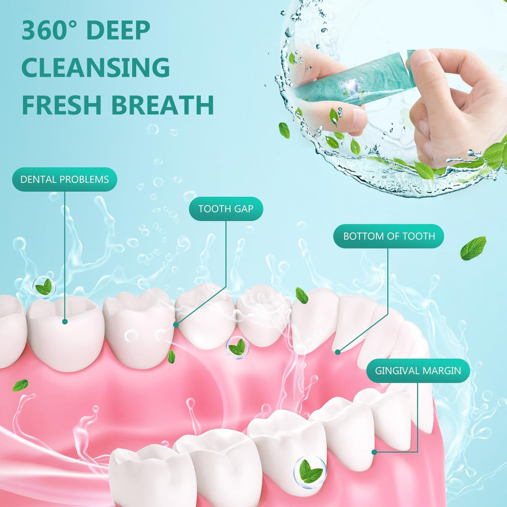 Mouthwash Travel Size Portable 60 Individual Disposable Packets to Go, Alcohol & Fluoride Free Fresh Mint Mouthwash Strips for Superior Oral Hygiene (Pack of 60)
