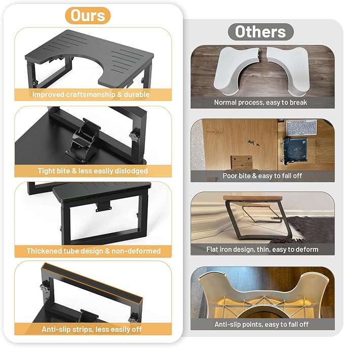 Bamboo Toilet Stool Squat Black, 7 in, 8 in & 9 in Adjustable Heights Pooping Stool for Bathroom Adults Kids, Sturdy Potty Stool with Non-Slip Layer, Improve Squatting Posture, 500 lbs Capacity