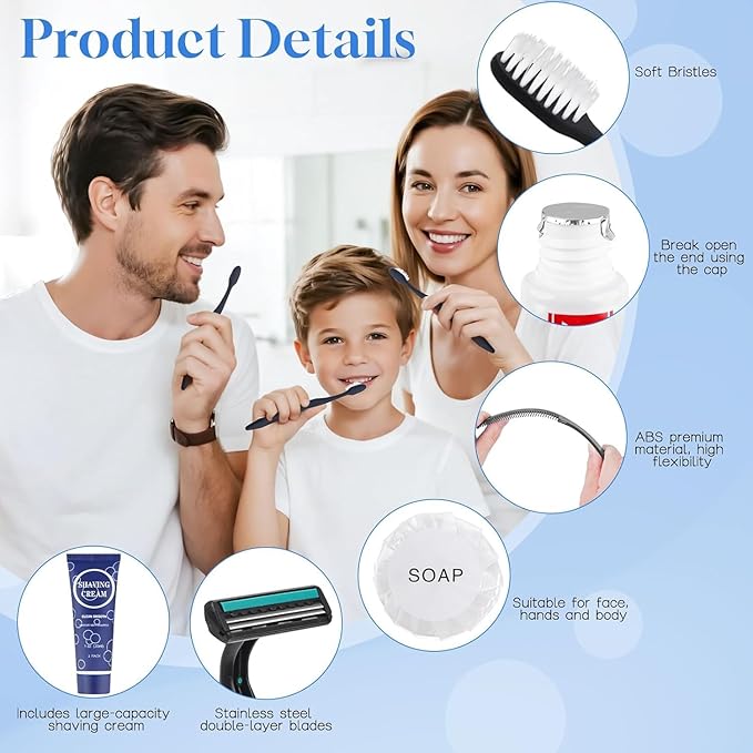 Disposable Toiletry Kits, 6 In 1 Bulk Travel Size Hygiene Care Packages,Essential Men Women Individually Wrapped Personal Toiletries Set for Hotel, Charity/Guests/Shelter/Homeless (60 Pack)