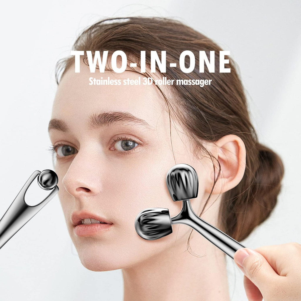 DANGSHAN Stainless Steel Face Roller and Gua Sha Massage Tool Set, Facial Massage Gua Sha Facial Tools Skincare for Face, Eye, Neck, Body Skin Care Tools Gift for Women