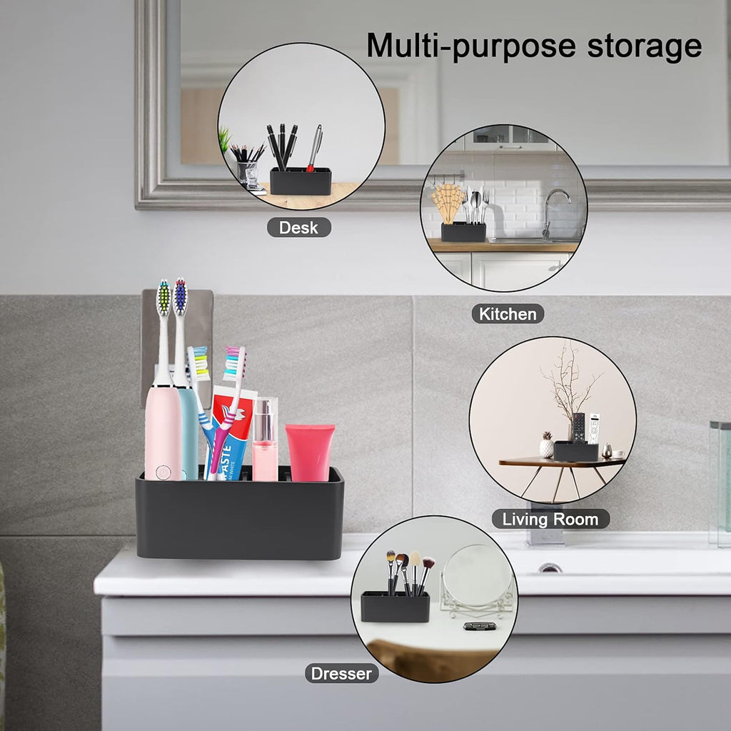 Toothbrush Holder for Bathrooms Toothpaste Holder Stand Bathroom Organizer for Toothbrush Makeup Brushes Holder (Black)