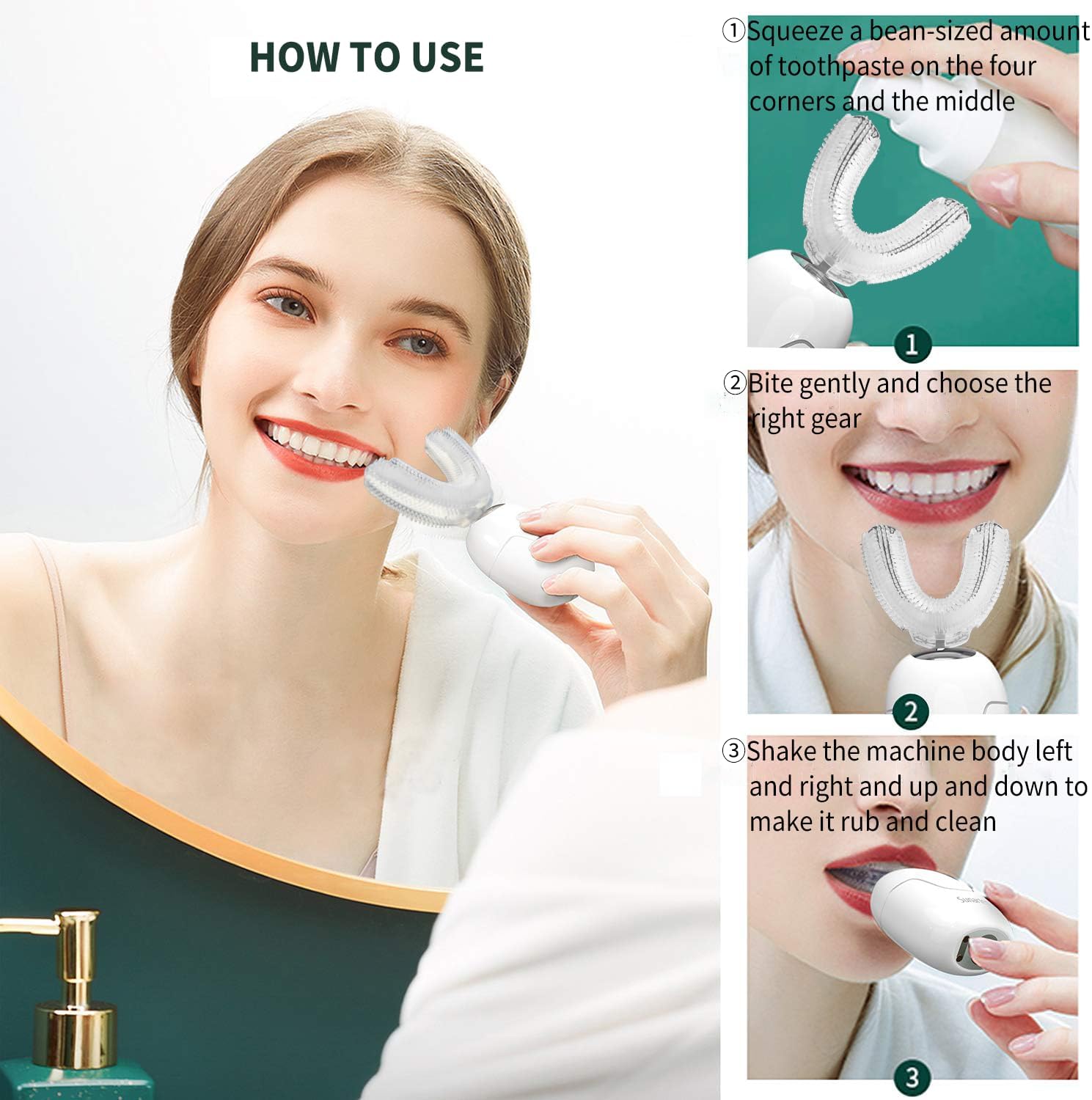 360° U-Shaped Toothbrush for Adults, Suitable for People with Limited Mobility Original Newupgrade Automatic Electric Toothbrushes, Multiple Brush Heads Options,IPX7 Waterproof