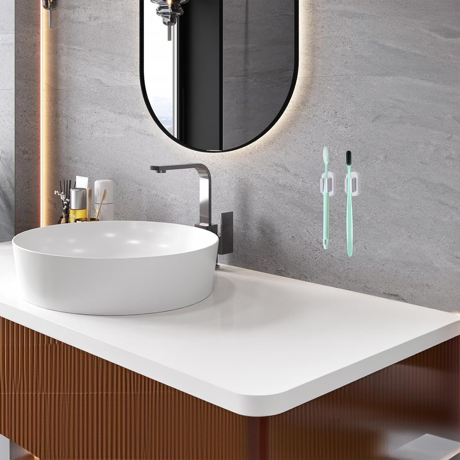 Wall Mounted Toothbrush Holder–Self-Adhesive Electric Toothbrush Organizer for Bathroom, No Drilling, Space-Saving, Multi-Function for Dorms & Kitchens (4)