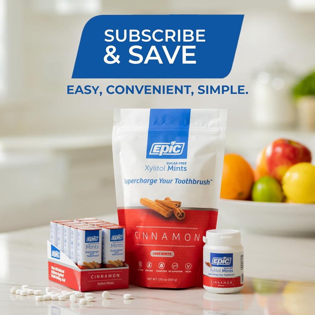 Epic 100% Xylitol Mints - Aspartame Free, Sugar Free - Cinnamon Flavored Mints, 55 Pieces (Pack of 5)