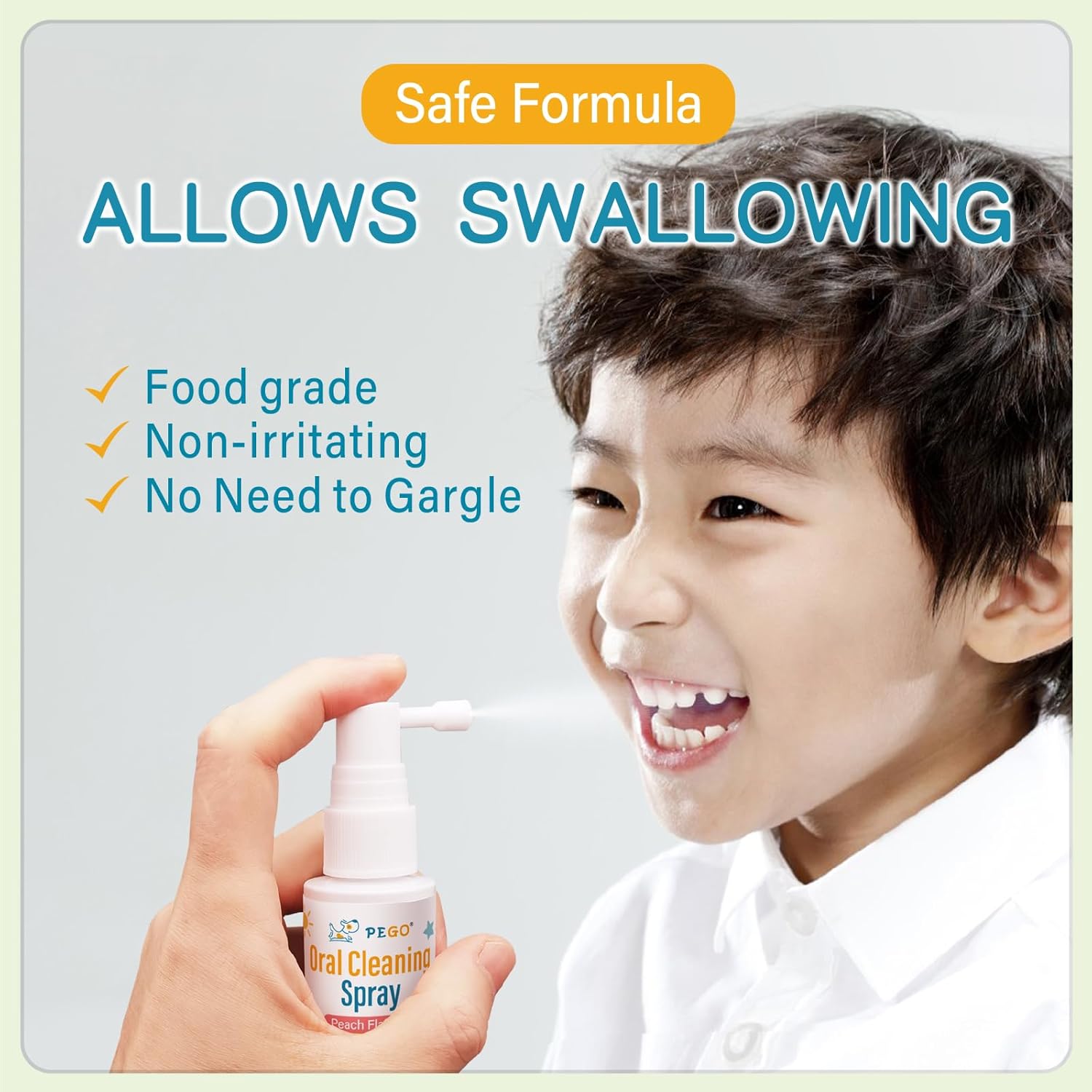 PEGO Kids Oral Spray - Toddler Toothpaste Helper for Fresh Breath, Fruit-Flavored, Probiotic Mouth Spray,Fluoride Free for Newborn to 12 Years (40ml*1, Peach)