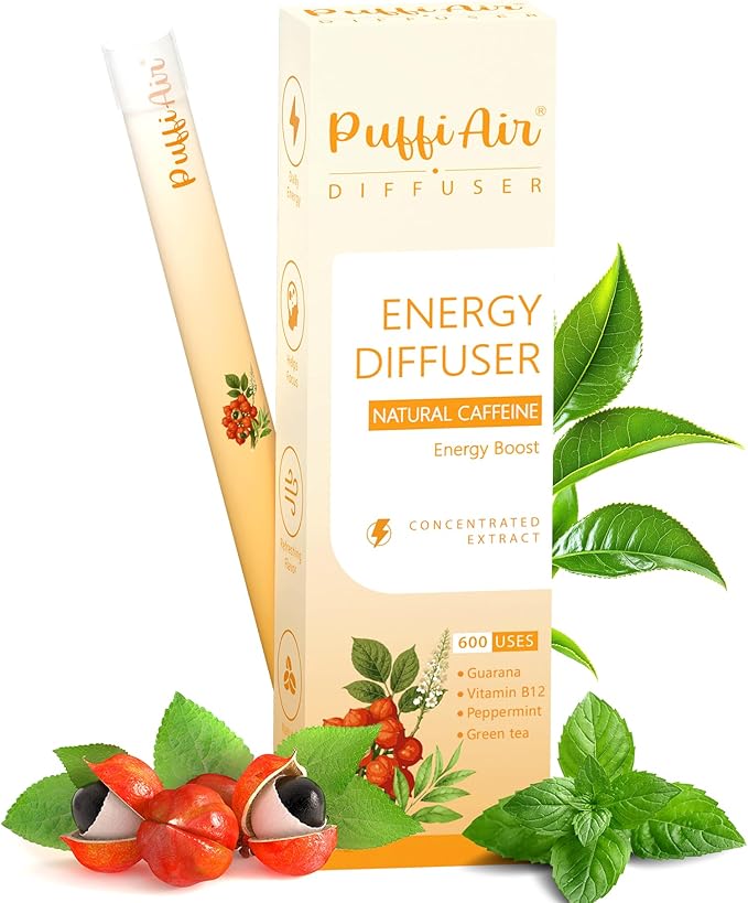 Energy Herbal Diffuser Pen - Caffeine Diffuser for Energy Boost (Guarana, Green Tea, Peppermint & Menthol) - 600 Uses, 1 Sticks