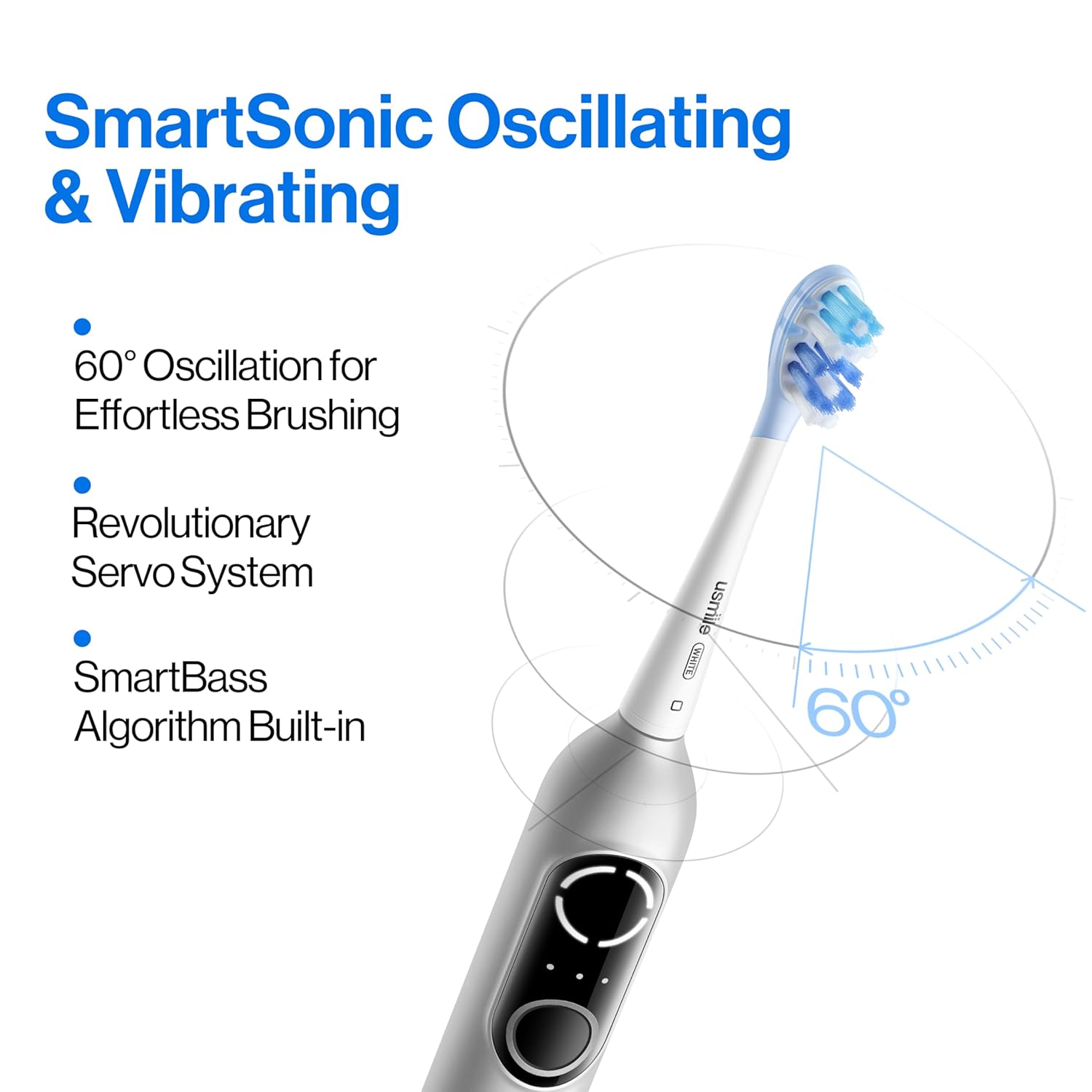 usmile P20 PRO Oscillating-Vibrating Electric Toothbrush, Electric Toothbrush for Adults, Rechargeable Travel Powered Toothbrush with Timer, 90-Day Battery Life