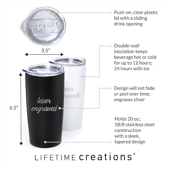 Lifetime Creations Engraved Personalized Best Nanny Ever Stainless Steel Tumbler with Lid 20 oz (White) - Baby Sitter, Daycare Teacher, Caretaker Coffee Travel Mug Gift