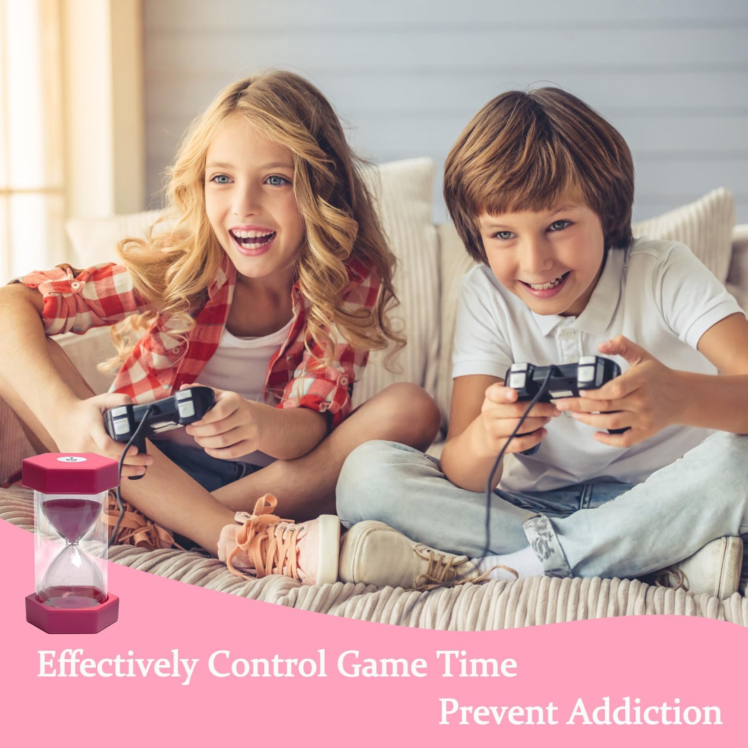 10 Minutes Sand Timer, Hourglass Timer, Sand Clock for Kids, Colorful Sand Watch, Sandglass Timer, Visual Timer for Home Office Kitchen Decor (Pink)