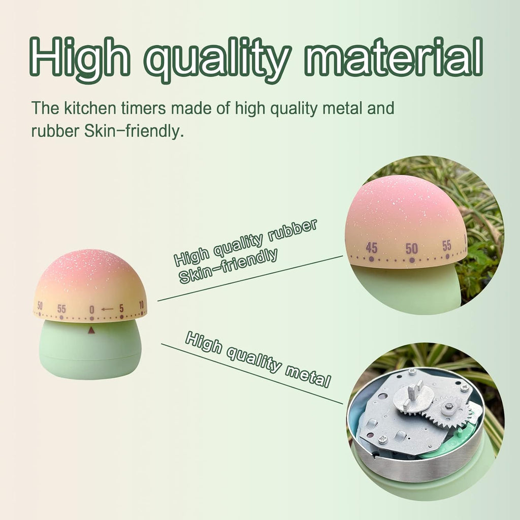 2 Pack Cute Kitchen Timer,100% Mechanical Egg Timer for Kids,60 Minutes Wind up Timer for Cooking/Reading/Do Sports. (Mushrooms)