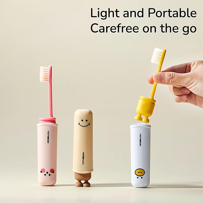 Folding Toothbrush with Built-in Cover, Perfect for Travel, Hiking & Camping, Compact & Portable, Toothbrush with Soft Bristles, for Adults & Kids (White)