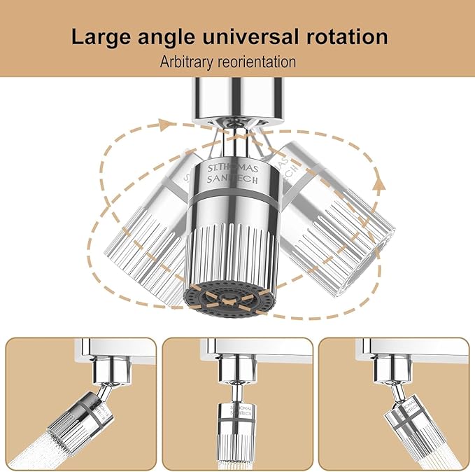 2PC ST.THOMAS Swivel Faucet Aerator,2-function Faucet Nozzle,360° Big Angle Rotate kitchen faucet head replacement,Faucet Extender for Kitchen 55/64 inch Female Thread,Kitchen Sink Aerator