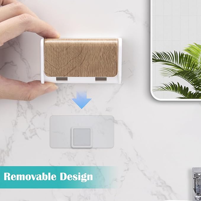 2 PCS Toothbrush Holders Wall Mounted with Cover, Electric Tooth Brushing Holder for Bathroom, 2 Slots Self Adhesive Toothbrush Organizer, Toothbrush Stand for Family, Kids (2, Wood Grain)