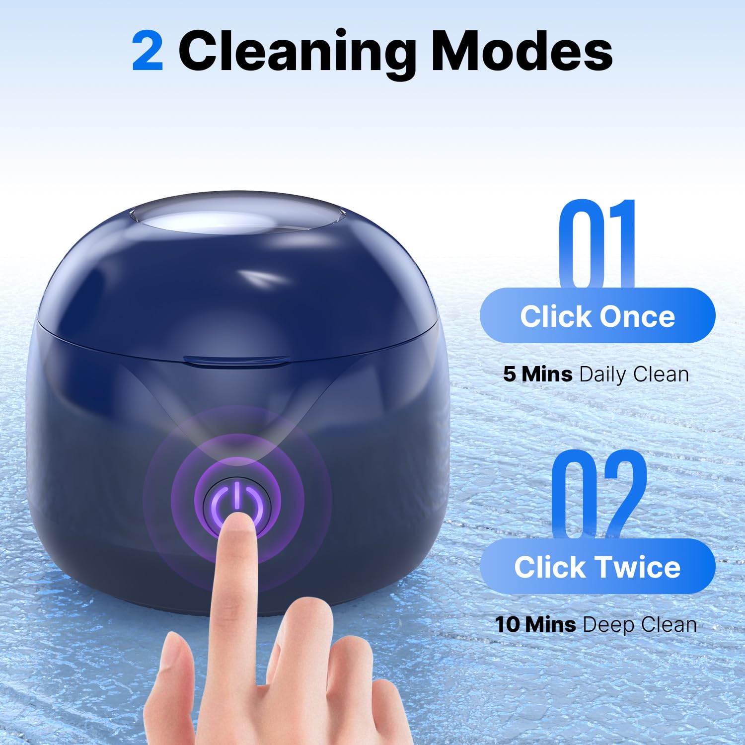 Ultrasonic Retainer Cleaner - UV Dental Cleaning Pod Night Guard Cleaner for Dentures, Aligner, Braces, Toothbrush Heads, Jewelry (Navy Blue)