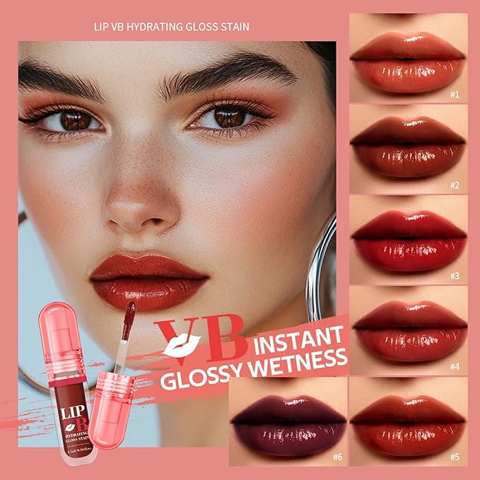 LIP VB Hydrating Gloss Stain – Lip Tint Gloss with 12HR Hydration Long-Lasting Moisture & Shine, Smooth Lip Stain with Glossy Finish, Non-Sticky, Rich Color for All Skin Tones (#2 MOCHA SHINE, 1)