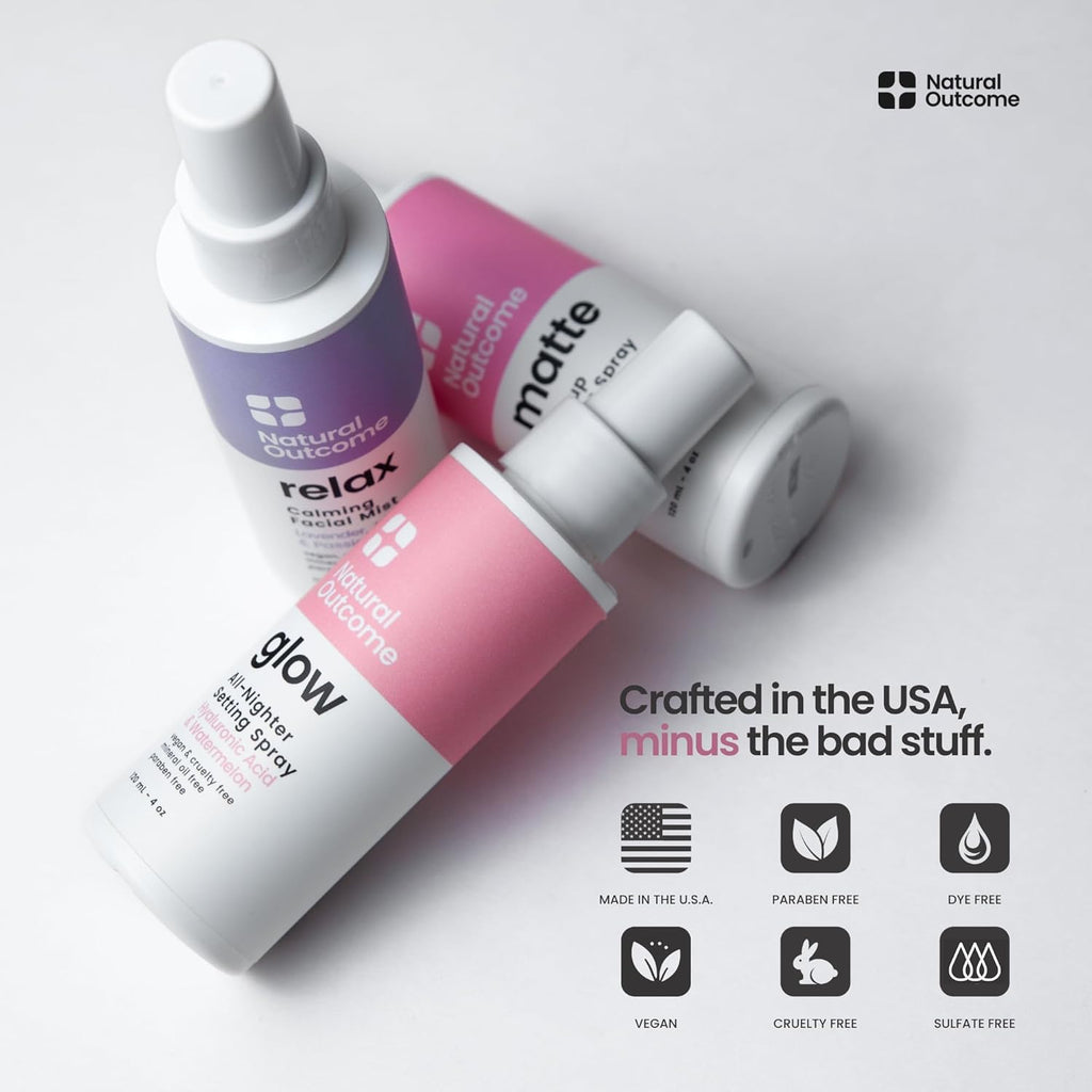 natural outcome Face Mist Trio Collection – Hydrating Facial Mist Spray for Glowing Skin – Rosewater, Lavender & Hyaluronic Acid – Makeup Setting & Refreshing Face Spray Mist