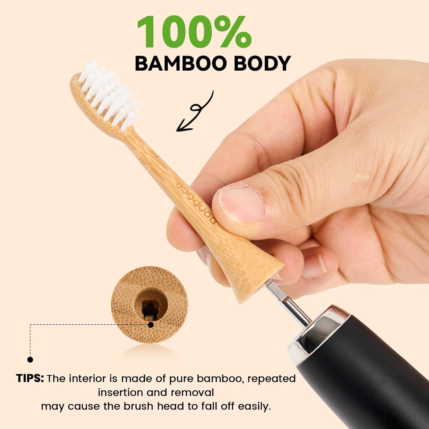 Bamboo Toothbrush Heads Compatible with Philips Sonicare, Extra Soft Castor-Oil Bristles for Sensitive Teeth, Eco-Friendly & Gentle Cleaning