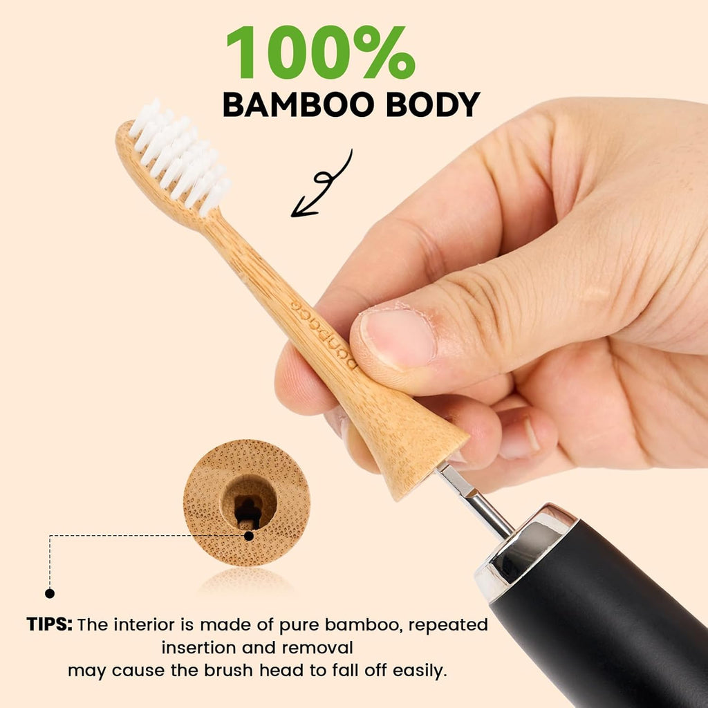 Bamboo Toothbrush Heads Compatible with Philips Sonicare, Soft Castor-Oil Bristles, Biodegradable Toothbrush Replacement Heads, Eco-Friendly & Daily Cleaning