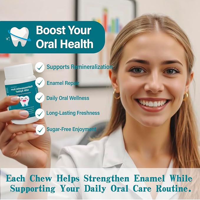 Remineralizing Gum with Hydroxyapatite - Sugar-Free Enamel Repair & Fresh Breath, Natural Oral Care with Xylitol