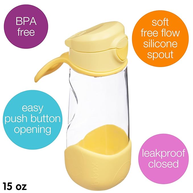 b.box 15 oz Sport Spout Kids Water Bottle for School, Sports, Travel, Daycare. Leakproof, Spill Proof, Dishwasher Safe. Easy Grip Triangle Shape, Durable Tritan Material. BPA Free.