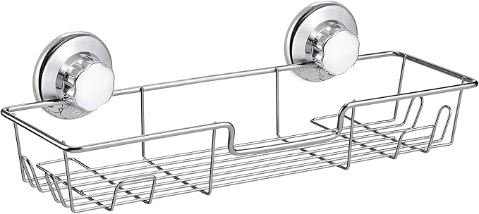 iPEGTOP Strong Suction Cup Adhesive Shower Caddy Bath Shelf Storage with Hooks, Combo Organizer Basket for Shampoo, Conditioner, Soap, Razor Bathroom Accessories - Rustproof Stainless Steel