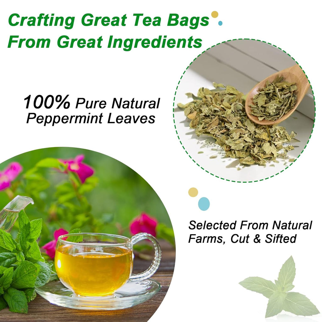 FullChea - Peppermint Tea Bags, 50 Teabags - Premium Peppermint Leaves - Refreshing & Minty - Non-GMO - Caffeine-free - Freshen Breath & Aid Digestion