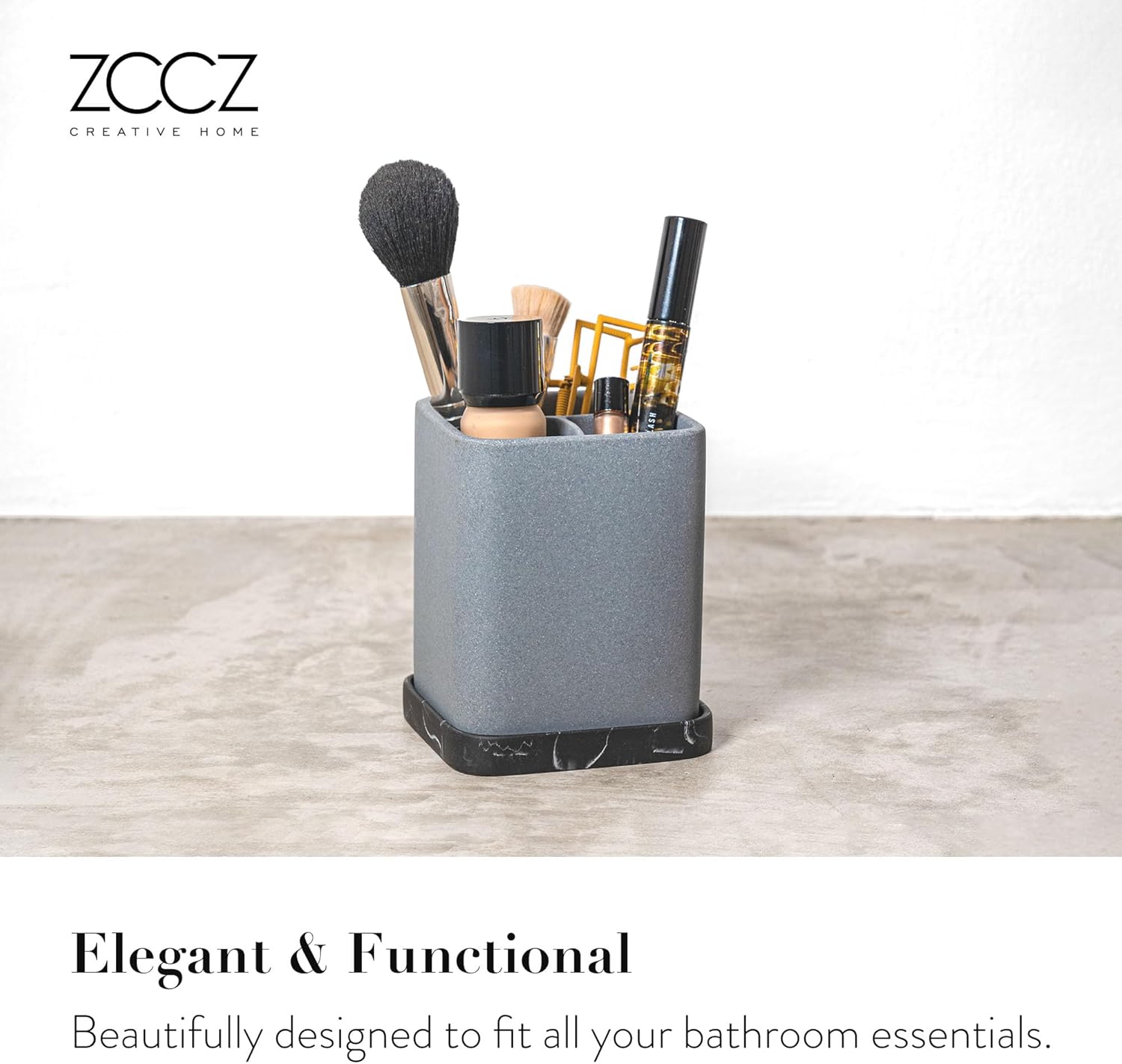 ZCCZ Toothbrush Holder, Durable Countertop Resin Electric Toothbrush Toothpaste Makeup Brush Razor Holder Stand Bathroom Organizer with Detachable Tray