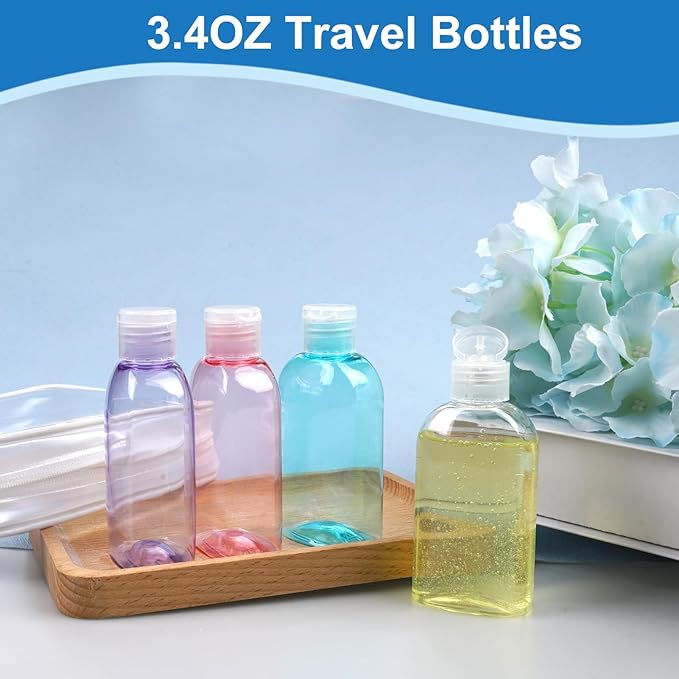 Cosywell Travel Bottles 4pcs 3.4oz Shampoo Containers TSA Approved Leak Proof Flip Cap Squeeze Bottles