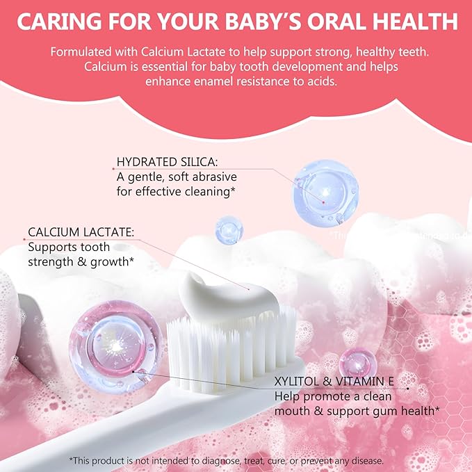 Kids Toothpaste Strawberry Flavor, Swallowable Toothpaste with xylitol and Vitamin E, Fights Plaque, Designed for Children, 2.1OZ