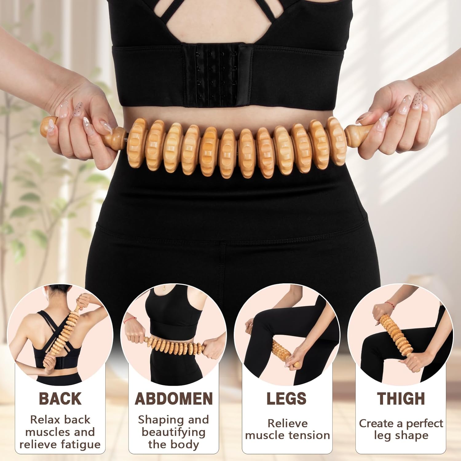 3 in 1 Wood Therapy Massage Tools Maderoterapia Kit Lymphatic Drainage Massager Gua Sha Wooden Massage Tool Body Sculpting Tools for Body Contouring and Shaping, Muscle Pain Relief, Anti-Cellulite