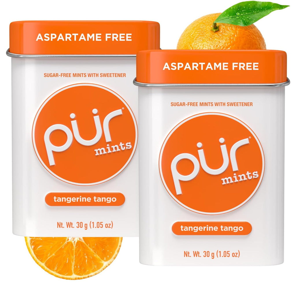 PUR Mints | Aspartame Free Mints | Made with Xylitol | Sugar Free, Vegan, Gluten Free & Keto Friendly | Natural Tangerine Tango Flavored Mints, 30 Pieces (Pack of 2)