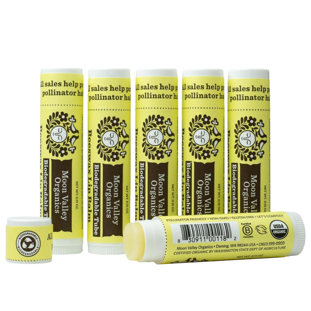 Moon Valley Organics Beeswax Lip Balm for Moisturizing Lips and Cuticles (VELVETY VANILLA, 6-Pack)