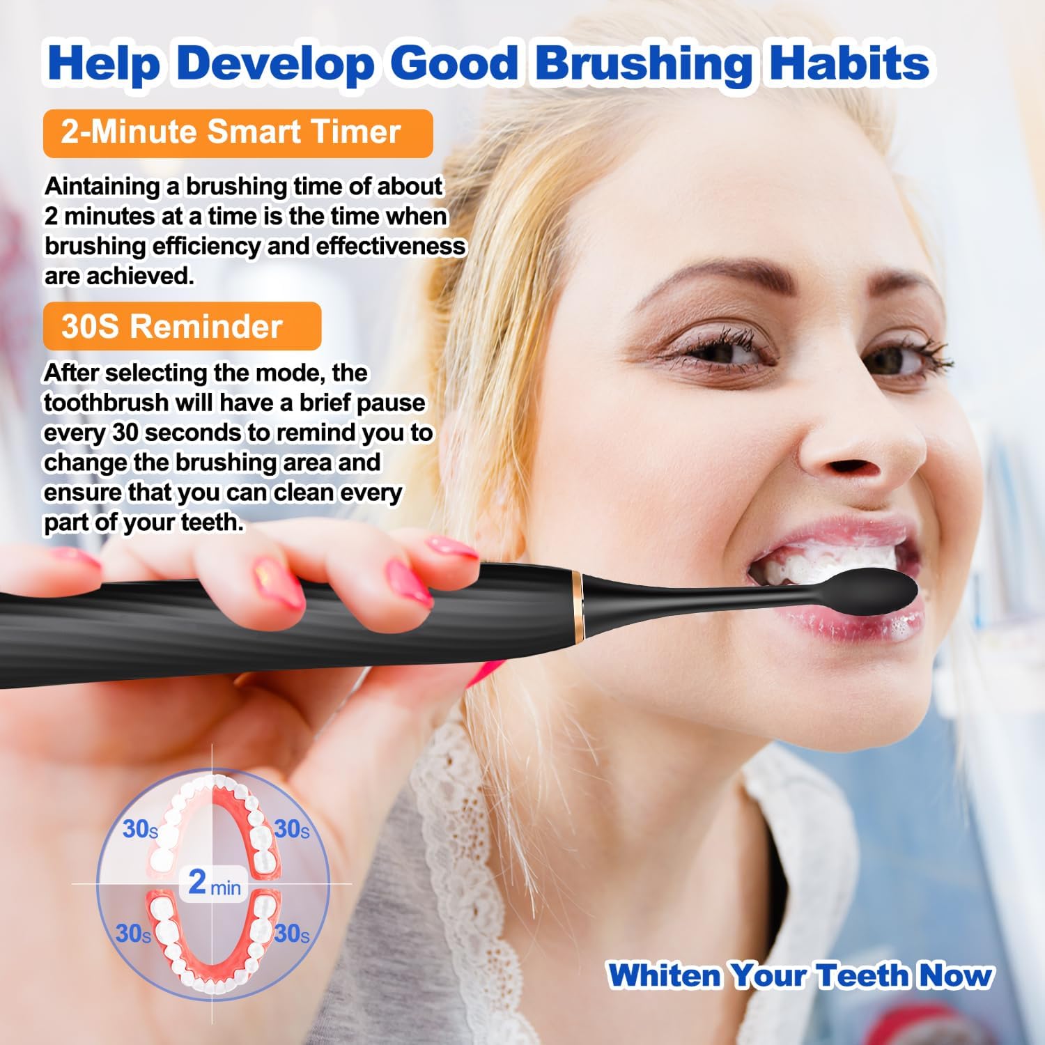 FXQQZZ Electric Toothbrush for Adults and Kids, with Tongue Scraper and Travel Case, 8 Brush Head, Smart Timer & 4 Modes Rechargeable Toothbrush, 42000 VPM Deep Clean, One Charge Last 90 Days - Black