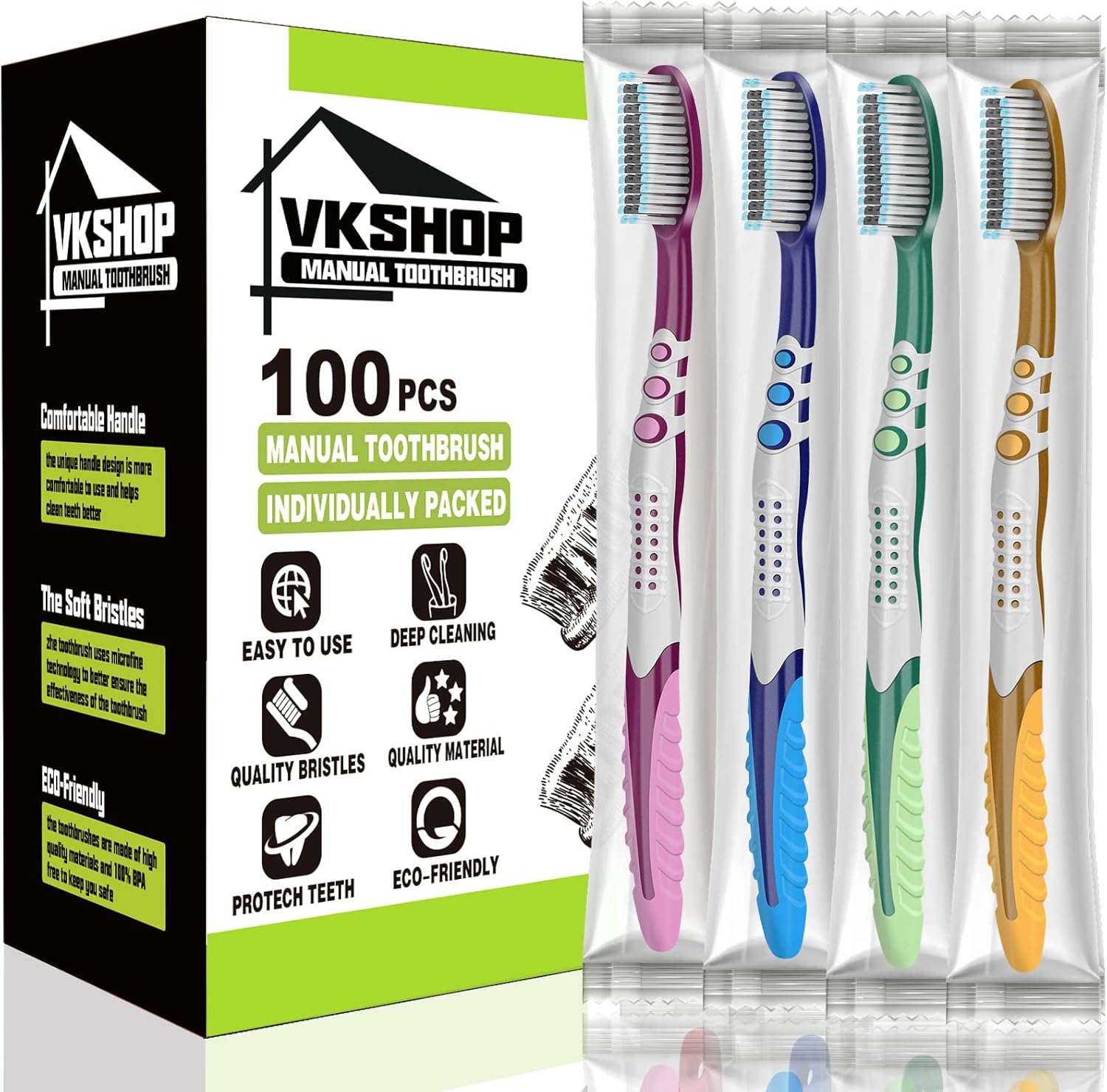 100 Bulk Travel Toothbrushes, Portable Individually Wrapped Toothbrush for Adult Children, Disposable Soft Bristle Manual Toothbrush Set (4 Colors)